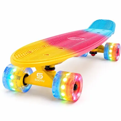 Image de Suotu Mini-skateboard LED pour enfants, avec roues LED (piles non requises), roulements ABEC-7, plateau en plastique, 55,9 x 15,2 cm, multicolore, sup