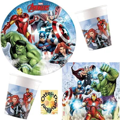 Produktbild von Avengers-Infinity-Stones-Party-Set 36tlg. für 8 Gäste Teller + Becher + Servietten