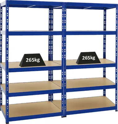 Produktbild von Mega Deal | 2x Schwerlastregal Tiger | HxBxT 180x90x60 cm | Fachlast 265kg | Blau