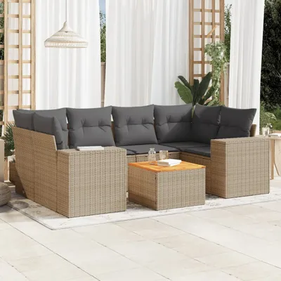 Produktbild von 7-tlg. Garten-Sofagarnitur mit Kissen Beige Poly Rattan 3225345