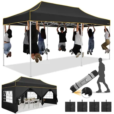 Produktbild von Faltpavillon 3x6m Wasserdicht UV50+ mit 6 Seitenteilen Schwarz