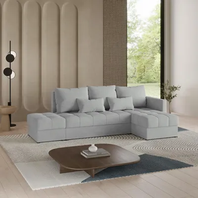 Produktbild von Masseno Ecksofa LUMARI R-S mit Schlaffunktion L-Form, Sofa mit Bettkasten, Wohnzimmersofa, Couch, Soffa, Bettsofa, Couchgarnitur- Hellgrau, PAROS 05