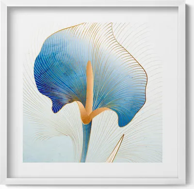 Produktbild von Illustration von Blumen mit Gold– Wandbild mit Rahmen – Gerahmtes Bild  – Wanddekoration – 50x50 cm –  Weiß Rahmen