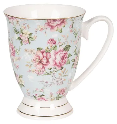 Produktbild von Clayre & Eef Tasse 300 ml Blau Rosa Porzellan Blumen