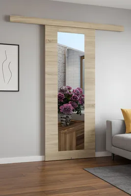 Zdjęcie produktu dla Drzwi przesuwne naścienne EKO-7 LUSTRO | Dąb Sonoma | Z samodomykaczem | 86×205 cm