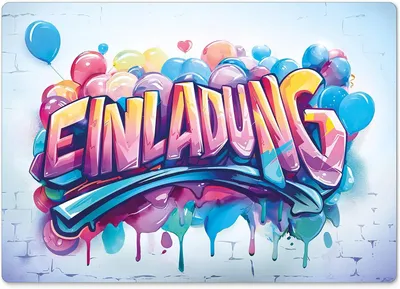 Produktbild von Einladungskarten für Kindergeburtstage – Set mit 12 Stück – Graffiti-Design – Für Jungen und Mädchen – Geburtstagseinladung