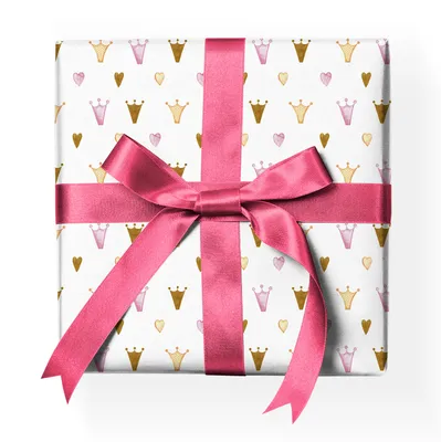 Produktbild von Hübsches Aquarell Prinzessin Geschenkpapier mit Kronen, weiß - G23062, 32 x 48cm