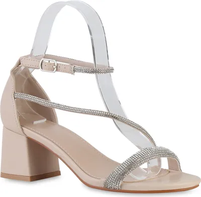 Produktbild von VAN HILL Damen Riemchensandaletten Sandaletten Strass Party Schuhe 840890, Farbe: Beige, Größe: 39