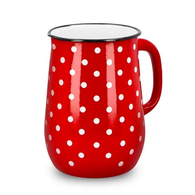 Obrázek produktu pro Kuketo | Smaltovaný džbán Olkusz - 2,5l - Červený s černými puntíky - Hygienický - Odolný - Stylový