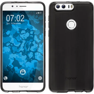 Produktbild von PhoneNatic Case kompatibel mit Huawei Honor 8 - grau Silikon Hülle transparent + 2 Schutzfolien