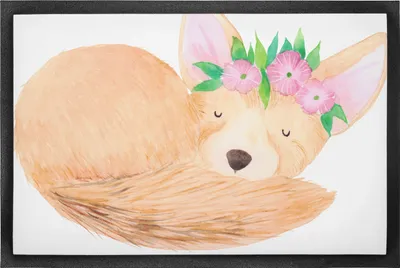 Produktbild von Mr. & Mrs. Panda Schmutzfangmatte Wüstenfuchs Blumen 60 x 90 cm - Schwarz - Geschenk, Schmutzmatte, bodenmatte, fußmatte, Blumenkranz, Bodenvorleger, Afrika, Fussmatte