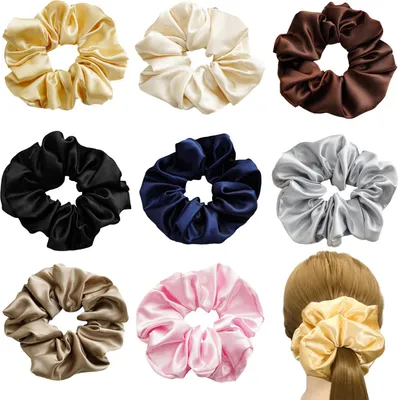 Produktbild von Große Haargummis - sehr elastisch und weich - einfache Pferdeschwanz - Damen - elegant - Set von 8, verschiedene Farben.