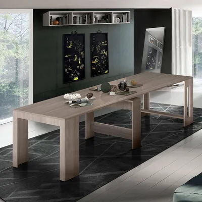 Produktbild von Ausziehbarer Esstisch Dguigo, Ausziehbare Konsole bis zu 12 Sitzplätzen, Tisch mit Verlängerungshalter, 100% Italy, cm 51/300x90h77, Perl-Ulme