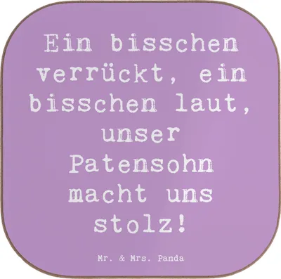 Produktbild von Mr. & Mrs. Panda Untersetzer Tasse Spruch Stolzer Patensohn - Lavendeltraum - Geschenk, Patenschaft, Dankeschön, Taufpate, Familientreffen, Stolz, Glas, für Gläser