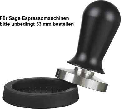 Produktbild von scarlet espresso | Tamper »Perfetto« für Barista; auf 35 lbs Anpressdruck kalibiriert; mit Alu- oder Edelholzgriff und Präzisions-Edelstahlbasis, Größe:Set (54 mm + Tamperablage), Farbe:Schwarz