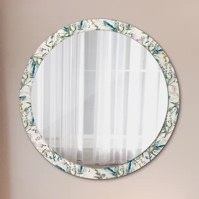 Produktbild von Ø100cm Spiegel - Glasrahmen mit Aufdruck - Wandspiegel Schlafzimmer - Aquarell Blumen