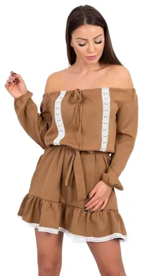 Produktbild von Schulterfreies Kleid mit Kamelspitze