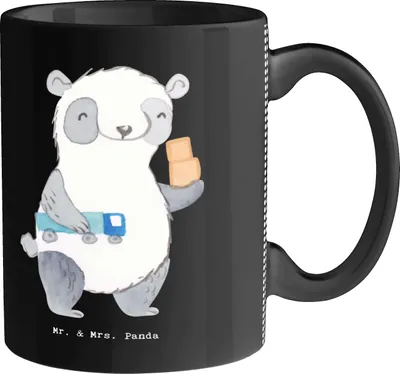 Produktbild von Mr. & Mrs. Panda Becher Kaufmann für Spedition und Logistikdienstleistung Herz - Schwarz - Geschenk, Geschenktasse, Logistiker, Teetasse, Abschlussprüfung, Tasse
