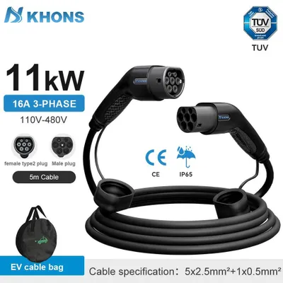 Immagine prodotto di Cavo di ricarica EV, tipo 2 a tipo 2, 11 kW, 16A, trifase, lunghezza 5 metri