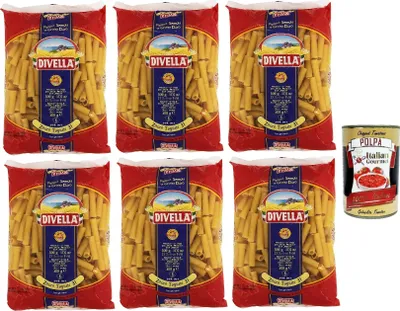 Produktbild von Divella Pasta 100% Italienisch Zitoni Tagliati n. 31, Nudeln aus Hartweizengrieß, Kochen 9 Minuten 6x 500g + Italian Gourmet polpa 400g