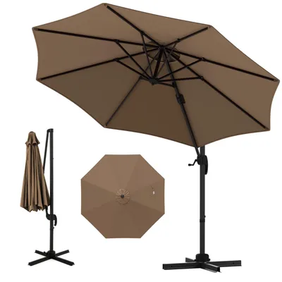 Produktbild von GOPLUS Sonnenschirm 300 x 300 cm, Terrassenschirm mit Kurble, 5-fach neigbarer Ampelschirm, 360°drehbarer Gartenschirm, Braun