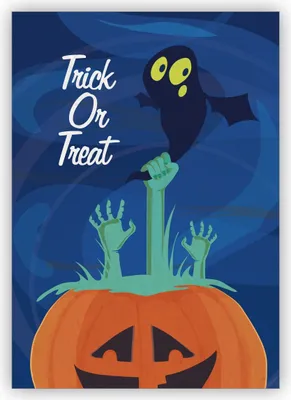 Produktbild von 4x Gruselige schöne Halloweenkarte mit Kürbis und Geist: Trick or Treat