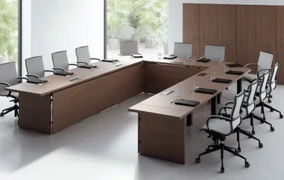 Image de Table de conférence Chaises Groupe de mobilier de bureau Italie Table de réunion 7pcs.