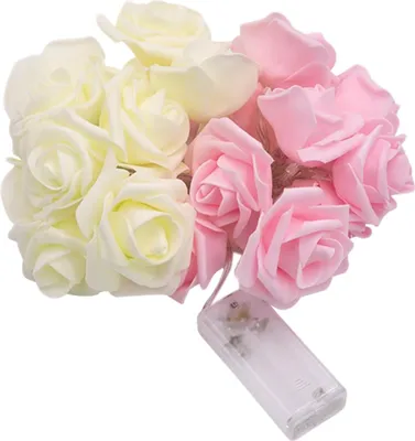 Produktbild von Rosen-Lichterkette 30 LED, Weiß und Rosa, Dekorative Blumenlichter für Hochzeit Geburtstag Muttertag