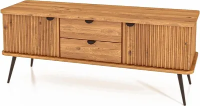 Produktbild von Kommode Tula Wildeiche massiv 144x46x57 mit 2 Schubladen 2 Türen Riffelfront