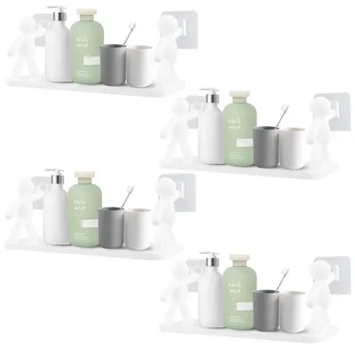 Produktbild von 4er Set Wandregal ohne Bohren Weiß 25.5cm Kleberegal Bad Schlafzimmer Küche