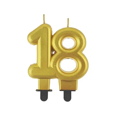 Produktbild von Tortenkerze Zahl 18 Geburtstag Gold Metallic 8cm