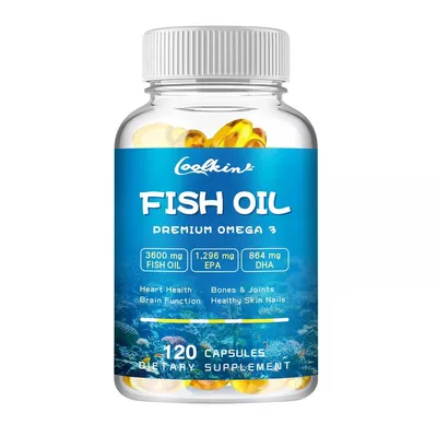 Produktbild von Fish Oil Premium Omega 3 3600mg + EPA & DHA (120 Kapseln) Nahrungsergänzungsmittel, Gehirn, Gedächtnis, Fokus, Knochen, Gelenke, Immunsystem
