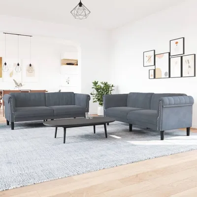Produktbild von ZMH 2-tlg. Sofagarnitur Dunkelgrau Samt