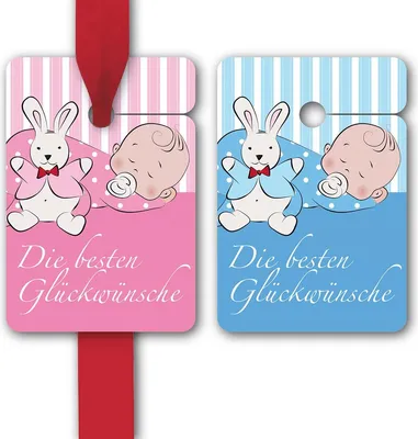 Produktbild von 8 Baby Geschenkanhänger zur Taufe zur Geburt mit süßem Baby und Hase