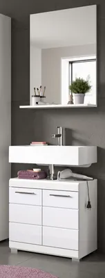 Produktbild von Badmöbel Set 2-teilig "Shawn" in weiß Hochglanz Badkombination 60 x 191 cm