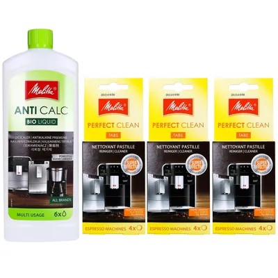 Produktbild von Melitta Entkalker 250 ml + 3 x 4 Stück Reinigungstabletten Perfect Clean Tabs