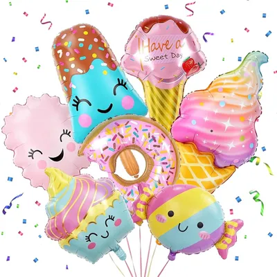 Produktbild von Eisballons – Set mit 7 Stück – Party – Donut – Süßigkeiten – Folienballon – Geburtstag – Dekoration für Geburtstagsballons