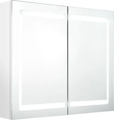 Obrázok produktu pre Kúpeľňová skrinka s LED a zrkadlom, lesklá biela 80x12x68 cm