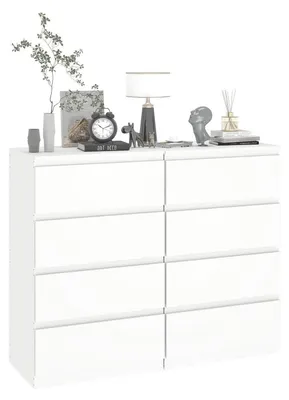 Image de Commode blanche, lot de 2, 4 tiroirs, dimensions 60x40x98 cm, en MDF