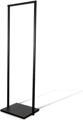 A black metal garment rack with a square base, shown against a white background.