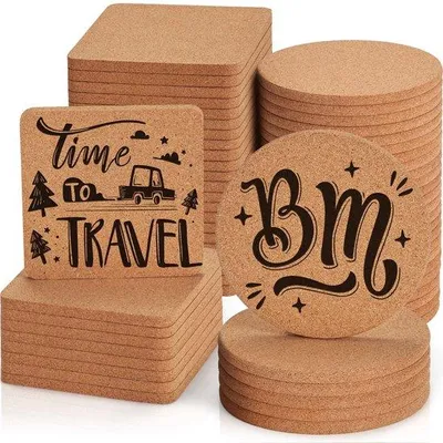 Produktbild von 60 absorterende, leere, 4-Zoll-Korkenfußplatten für Getränke, GOH DODD, für DIY-Projekte, Lasergravur, Sublimation, Holzschnitzerei, Bar, Haus, Hochzeit.