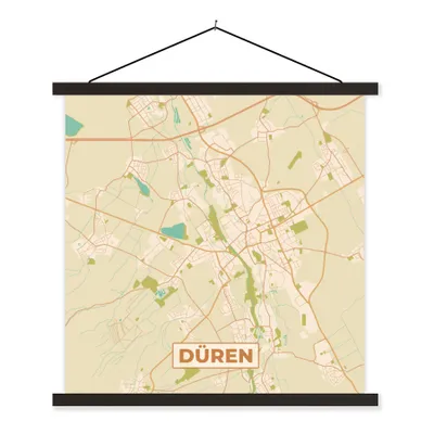 Produktbild von MuchoWow® Textilposter Karte - Düren - Karte - Vintage - Stadtplan 120x120 cm mit schwarzem Rahmen - Aufhängungsset