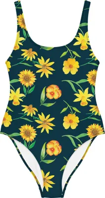 Produktbild von Mr. & Mrs. Panda Badeanzug Sonnengruß Design Größe XL - Weiß - Geschenk, Gelbe Blumen, Swimsuit, Sonnenblume, Muster, Osterglocke, Beachwear, Bademode, Damen-Einteiler