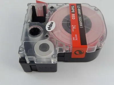 Produktbild von vhbw Schriftband-Kassette kompatibel mit KingJim SR750, SR950 Etiketten-Drucker 8m x 24mm Weiß auf Rot