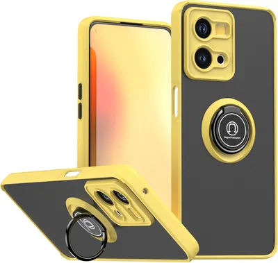 Produktbild von Hülle für Oppo Reno7 4G Matte Transluzent TPU Stoßfest Schutzhülle mit Ring Halter Ständer Gelb