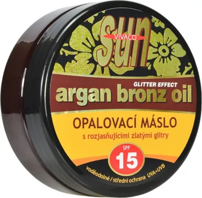 Obrázek produktu pro Vivaco - Sun Argan Bronz Oil Glitter Effect SPF15 - Opalovací máslo s arganovým olejem a třpytkami 200 ml