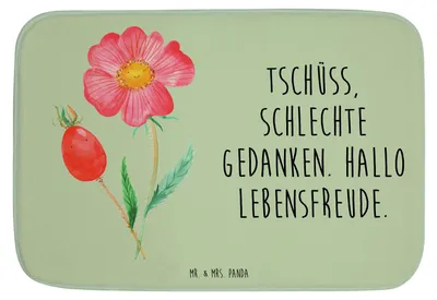 Produktbild von Mr. & Mrs. Panda Duschvorleger Blume Hagebutte - Blattgrün - Geschenk, Schlechte Gedanken, Badvorleger, Badezimmerteppich, Badteppich, Bad Fußmatte, Badematte, Badläufer