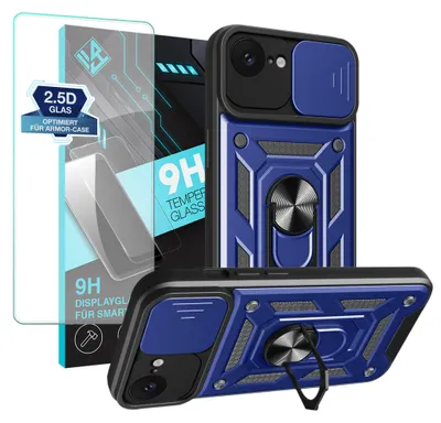 Produktbild von Armor Handyhülle für Apple iPhone 17e mit 9H Displayglas Displayschutz Kameraschutz Handy Panzer Case Cover Schutzhülle Outdoor Farbe: Blau