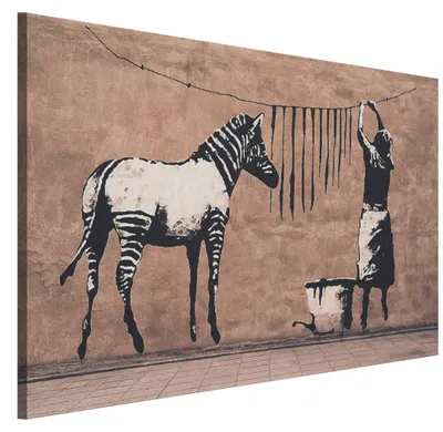 Produktbild von LUMASOUL Leinwand Bilder, Leinwandbild Natur Motiv, Wandbilder Holzrahmen und Webstuhl Wohnzimmer und Schlafzimmer, Bilder 90x60 cm Banksy Banksy 04