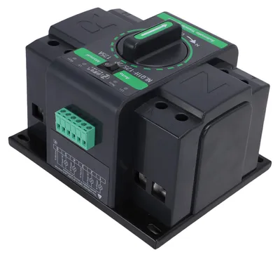 Produktbild von 125 A, 2-poliger automatischer Umschalter mit doppelter Stromversorgung, 2 Eingänge, 1 Ausgang, Umschaltfunktion, automatischer und manueller Umschaltmodus, Isolierung auf PC-Ebene